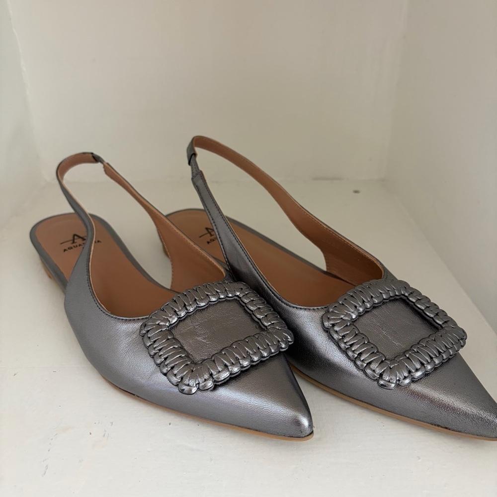 Aquatalia Janetta Slingback Silver Flats (7.5)